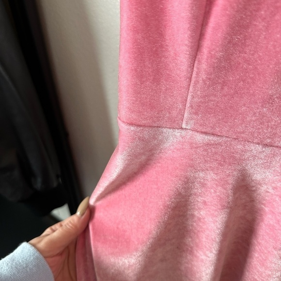 & Other Stories pink velvet holiday bow skater mini dress fit flare party - Picture 2 of 5